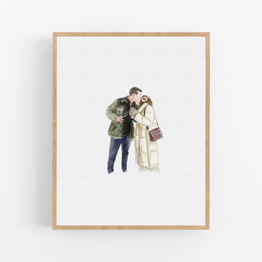 Custom Watercolor Portrait from Photo, Personalized Gift, Minimalist Wall Art, Couples Portrait, Anniversary Gift, Christmas Gift