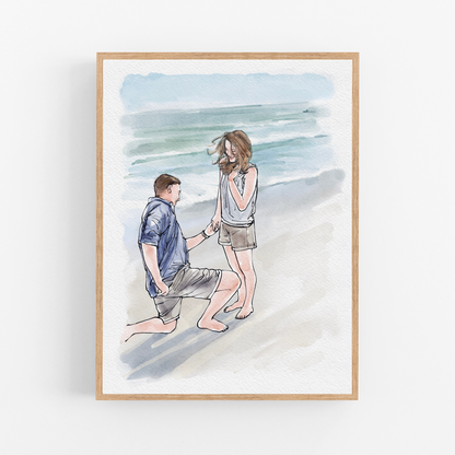 Custom Watercolour Family Portrait from Photo, Pen and Ink Drawing, Gifts For The Couple, Anniversary Gift, Proposal Gift