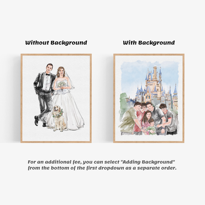 Custom Watercolour Family Portrait from Photo, Pen and Ink Drawing, Gifts For The Couple, Anniversary Gift, Proposal Gift