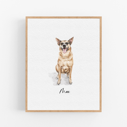 Custom Mini Watercolor Pet Portrait, Tiny Dog Portrait From Photo, Personalised Dog memorial Gift on Framed, Pet Painting