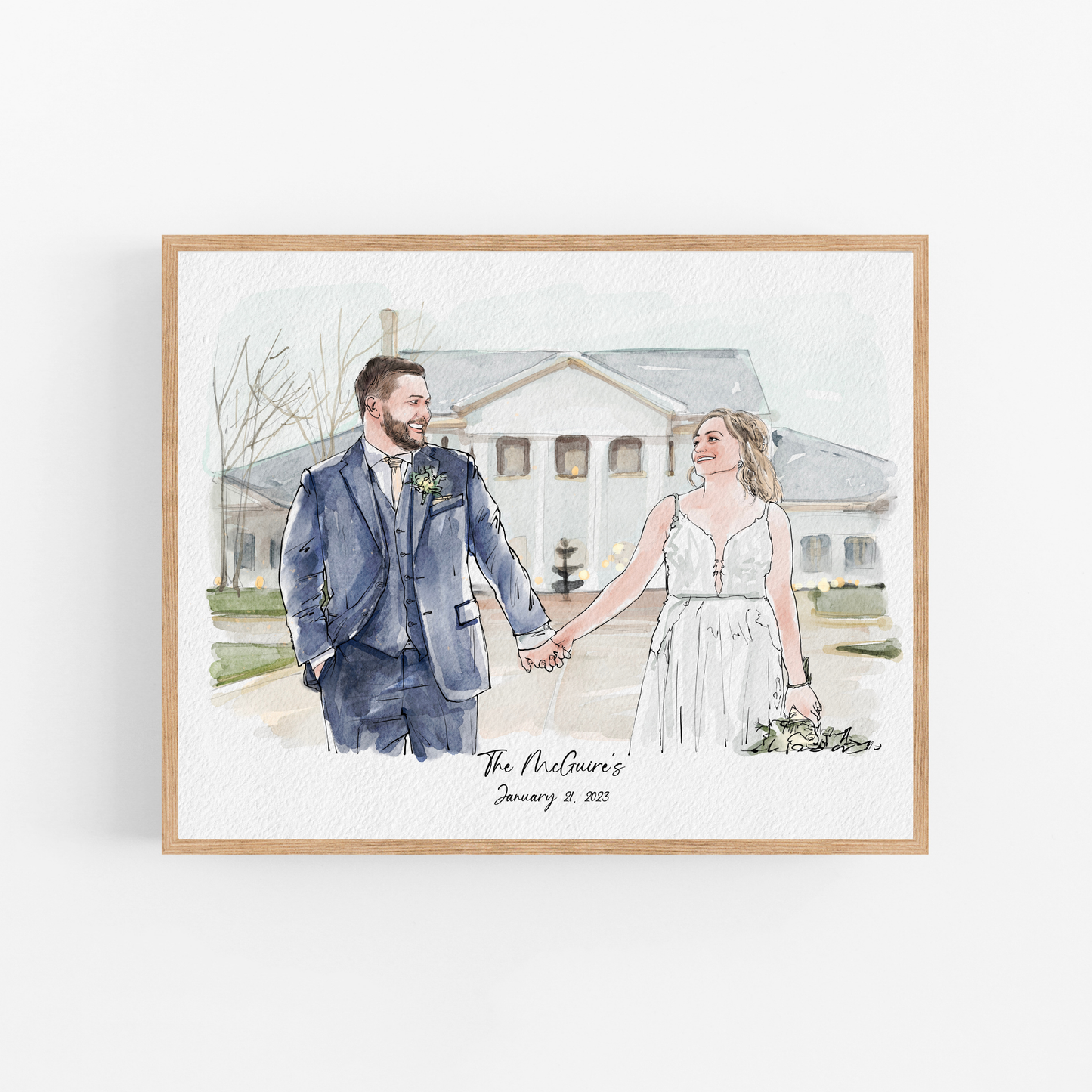 Watercolour Line People Portrait, Pen and Ink Drawing, Gifts For The Couple, Personalised Art, Custom family portrait