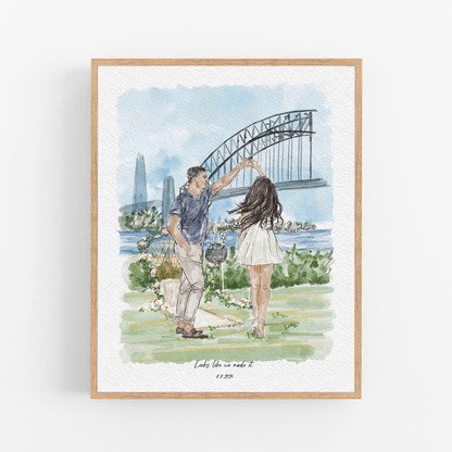 Watercolour Line People Portrait, Pen and Ink Drawing, Gifts For The Couple, Personalised Art, Custom family portrait