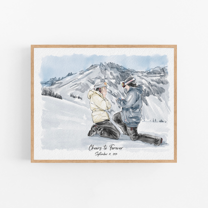 Custom Watercolour Family Portrait from Photo, Pen and Ink Drawing, Gifts For The Couple, Anniversary Gift, Proposal Gift