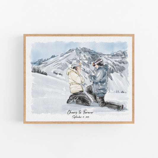 Custom Watercolour Family Portrait from Photo, Pen and Ink Drawing, Gifts For The Couple, Anniversary Gift, Proposal Gift